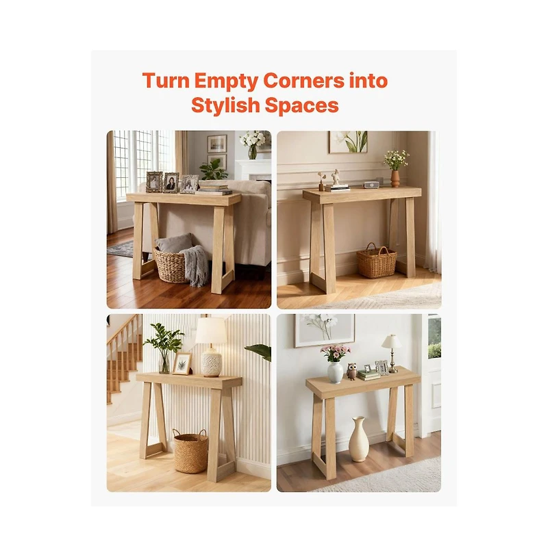 Slickblue Modern Console Table with Wooden Top, Narrow Sofa Entryway Desk for Hallway and Living Room