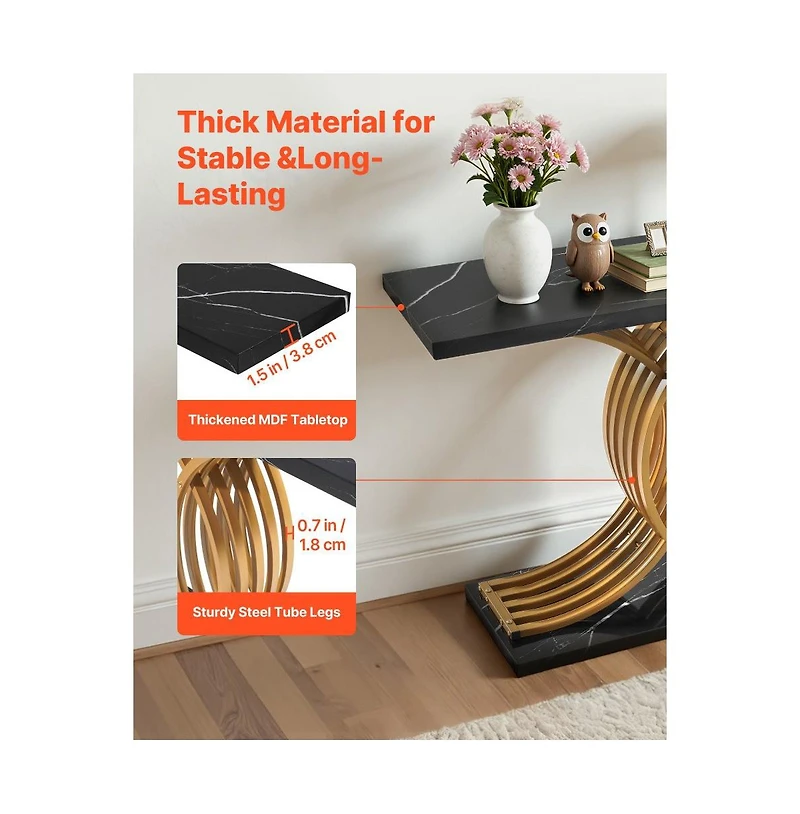 Slickblue Narrow Entryway Console Table, Modern Sofa Table with Wood Top and Metal Legs for Living Room