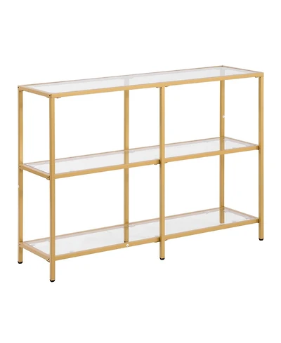 Slickblue Modern Rectangle Console Table with Glass Shelves and Iron Frame, Entryway Sofa Table for Home