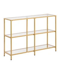 Slickblue Modern Rectangle Console Table with Glass Shelves and Iron Frame, Entryway Sofa Table for Home