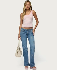 Edikted Women's Angel Glow Rhinestone Striped-Crop Tank Top