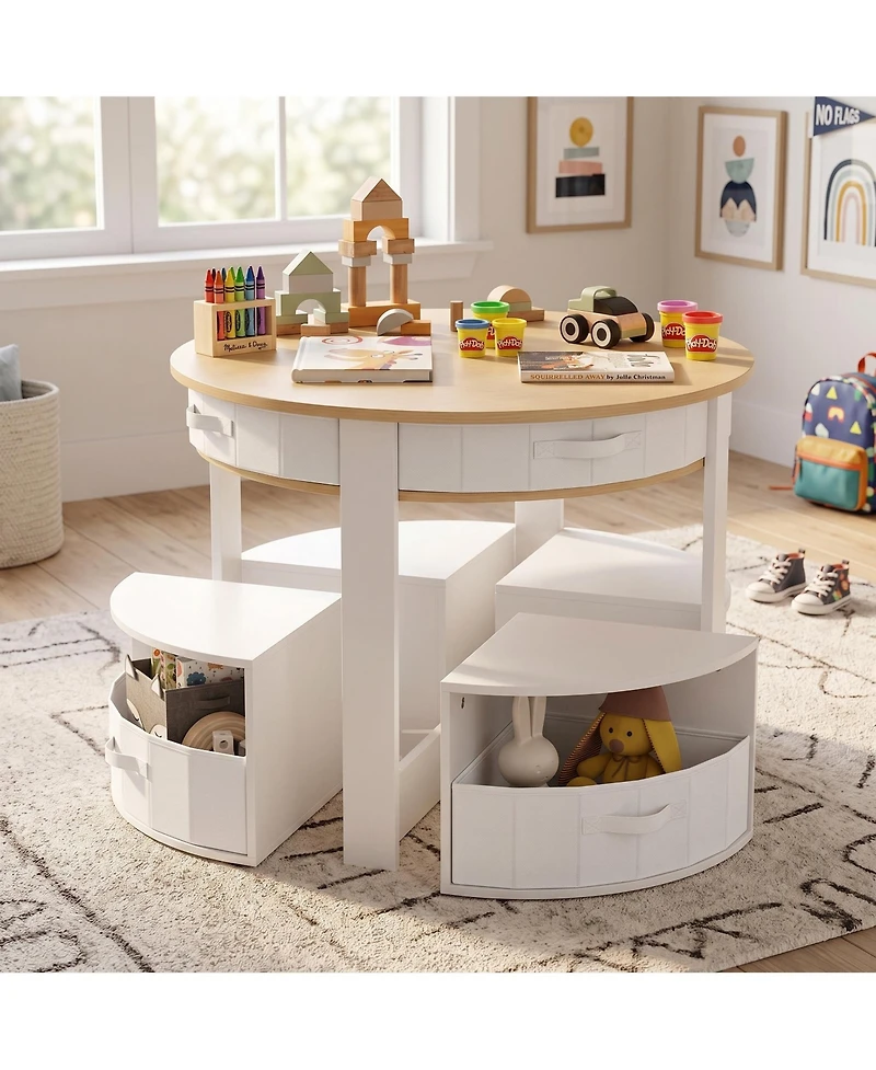 homfan 5-Piece Kids Table and Chair Set, Round Nesting Toddler Activity Table, Play Art Craft Reading Table for Children