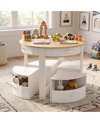 homfan 5-Piece Kids Table and Chair Set, Round Nesting Toddler Activity Table, Play Art Craft Reading Table for Children