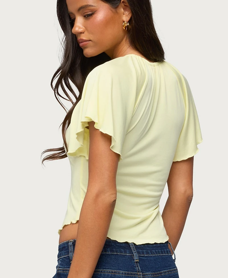 Edikted Women's Roye Keyhole Tie-Front Flutter Top