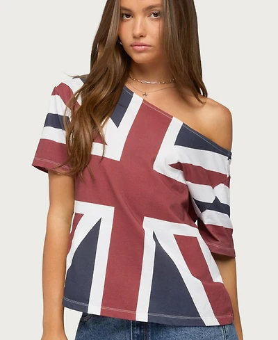 Edikted Women's Union Jack Short-Sleeve Off-Shoulder T-Shirt