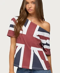 Edikted Women's Union Jack Short-Sleeve Off-Shoulder T-Shirt