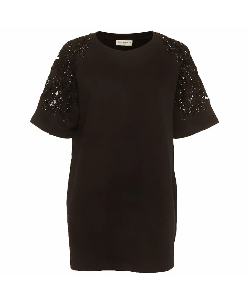 Pre-Owned Dries Van Noten Women's Sequin Embellished French Terry T-Shirt Dress