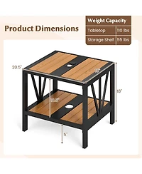Gymax Outdoor Side Table 2-Tier Coffee End Table w/ 1.57'' Umbrella Hole Storage Shelf