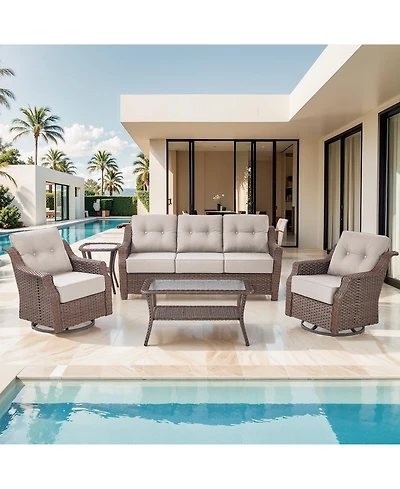 Pocassy 5 Piece Patio Furniture Set Outdoor Conversation Sofa with 6inch Thick Cushions Lounge