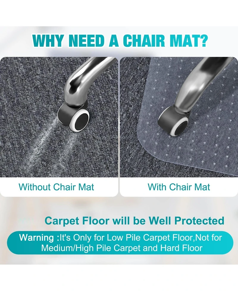 Danrong Heavy Duty Office Chair Mat for Carpets Non-Slip Smooth Rolling Floor Protector