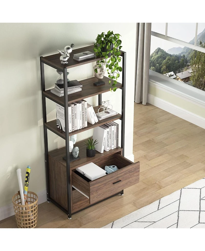 Tribesigns Rustic Etagere Bookshelf with Drawers