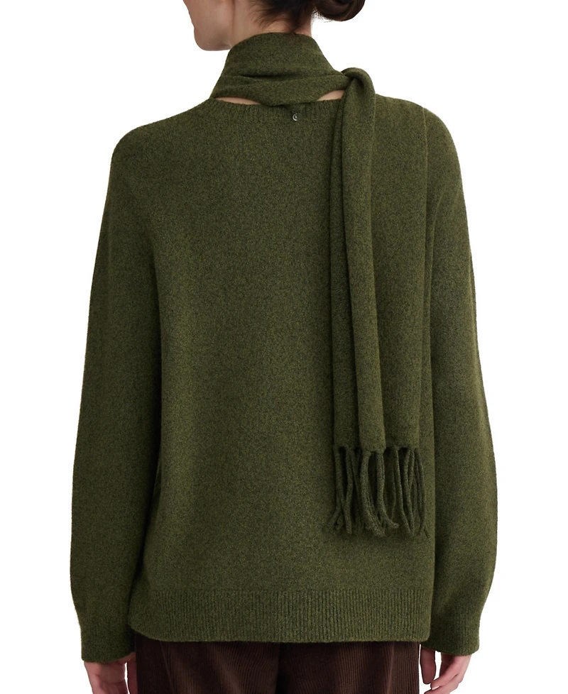 Jones New York Women's Detachable Fringe Scarf Turtleneck Sweater