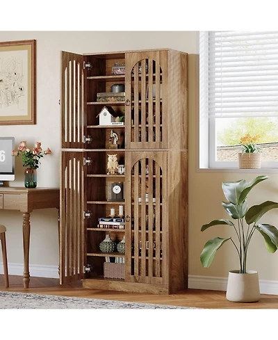 Tribesigns 70.86" Tall Bookcase with 4 Slatted Doors: 9-tier Farmhouse Bookshelf with Storage Shelves Cabinet for Home Office, Living Room