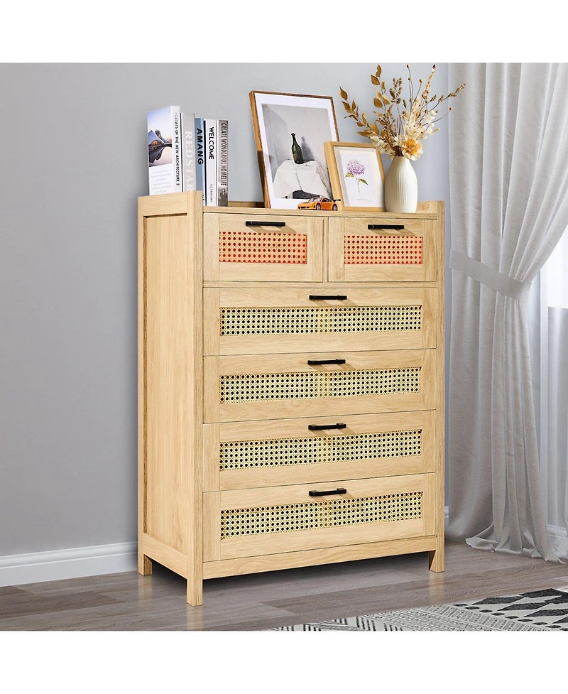 Slickblue Modern 5 Drawer Rattan Dresser for Bedroom and Hallway