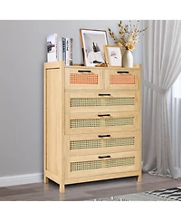 Slickblue Modern 5 Drawer Rattan Dresser for Bedroom and Hallway