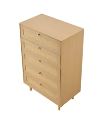 Slickblue 5 Drawer Rattan Dresser with Storage for Bedroom and Hallway