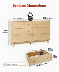 Slickblue Wooden 6 Drawer Dresser for Living Room and Entryway Storage