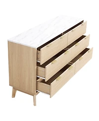 Slickblue 6 Drawer Fluted Dresser Chest for Bedroom and Living Room