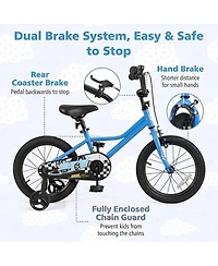 Hongge 16-Inch Kids Bike with Carbon Steel Frame, Coaster and Hand Brakes, Complete Protective Set, 100 lb Capacity, Ages 4-7