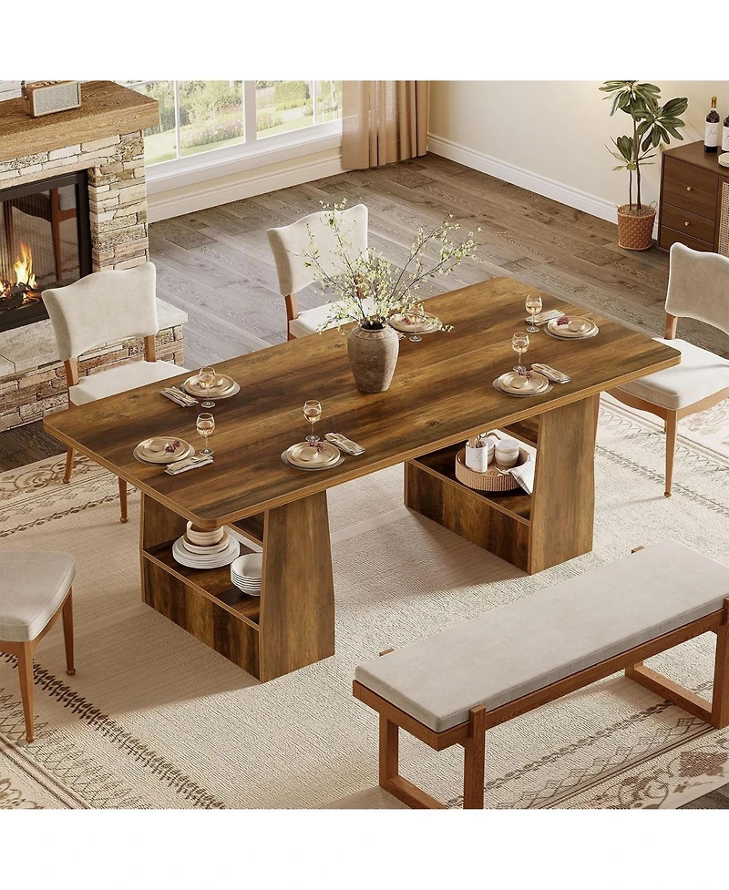 Tribesigns 63" Dining Table for 6-8, 4 Shelves Kitchen Table, Large Modern Rectangle Dining Room Furniture, for Living Room