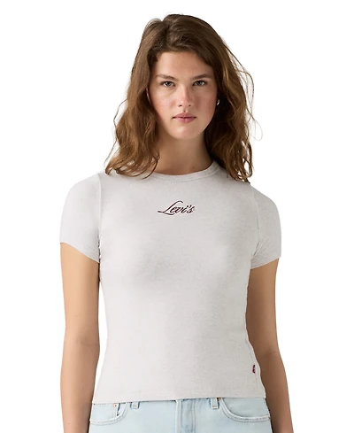Levi's Women's Hayes Short-Sleeves Tee Rib-Knit Embroidered Logo T-Shirt