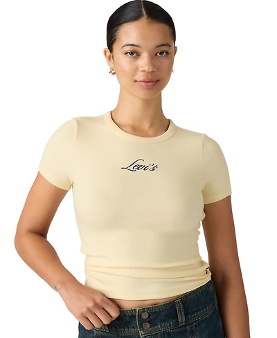 Levi's Women's Hayes Short-Sleeves Tee Rib-Knit Embroidered Logo T-Shirt