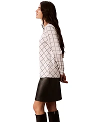 Calvin Klein Women's Plaid Long-Sleeve Cowl-Back Blouse