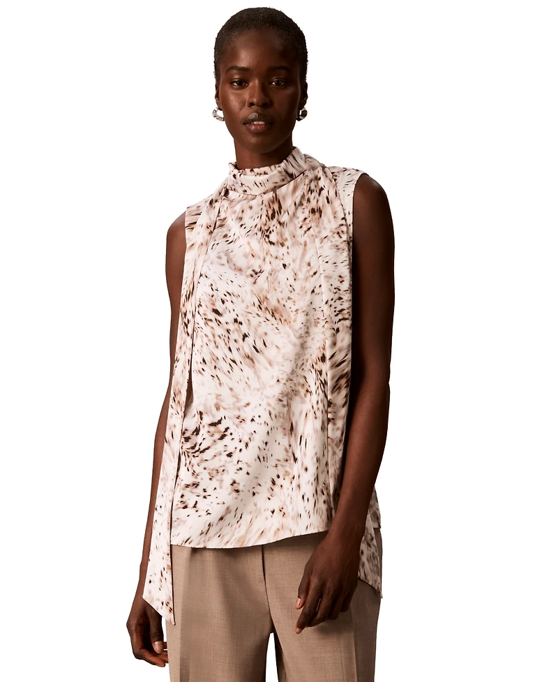 Calvin Klein Women's Mock Neck Tie-Front Sleeveless Top