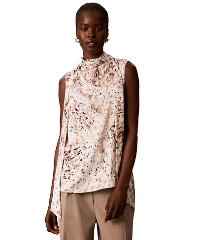 Calvin Klein Women's Mock Neck Tie-Front Sleeveless Top