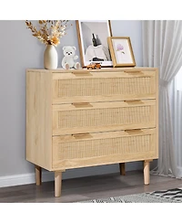 Slickblue Modern Rattan Storage Dresser with 3 Drawer Organizer Design