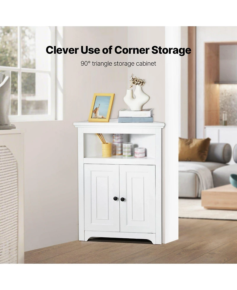 Slickblue 3 Tier Corner Kitchen Cabinet with Wooden Doors and Storage Space