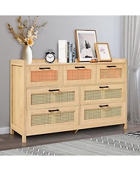 Slickblue 7 Drawer Rattan Dresser with Led Light and Storage