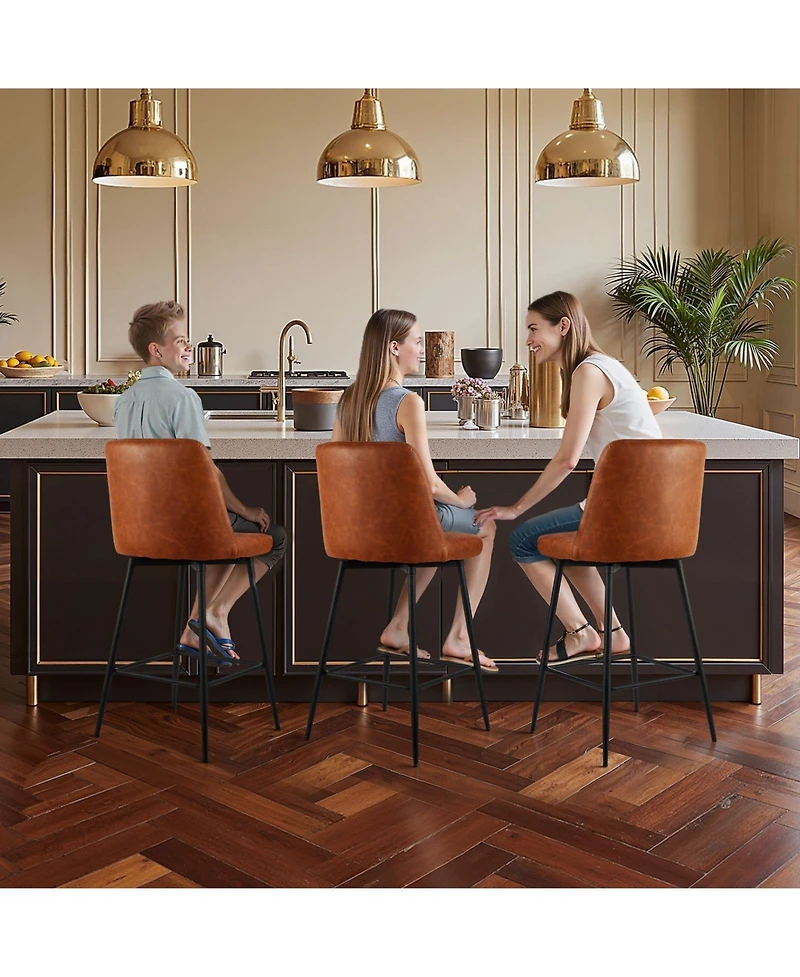 Slickblue Set of 3 27 Inch Pu Leather Swivel Counter Height Bar Stools
