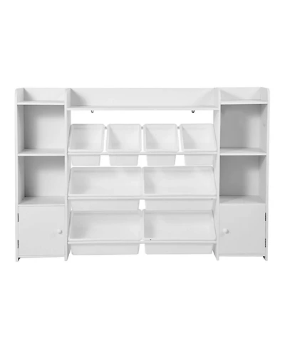 Slickblue Large Kids Toy Organizer with Bookshelf and 8 Flexible Storage Bins