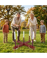 Hongge Wooden Ring Toss 24" x 24" Tool-Free Setup Yard Game with 6 Rope Rings and Storage Bag, Ages 3+