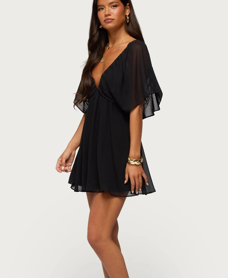Edikted Womens Rosalee Chiffon Babydoll Mini Dress
