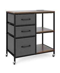 Sugift 3 Drawer Mobile File Cabinet with Charging Station Rolling Printer Stand with 2 Open Shelves