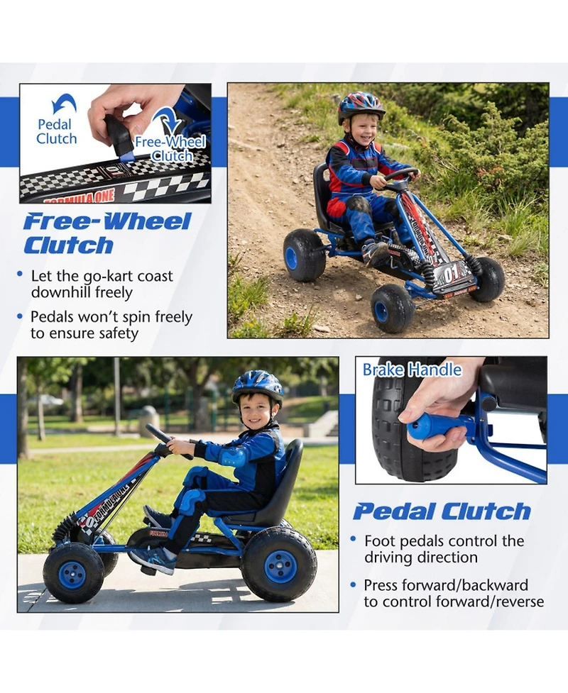 Sugift Kids 4-Wheel Pedal Go Kart with Adjustable Seat and Multi-Terrain Wheels, Ages 3-8