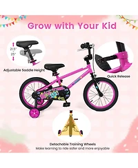Sugift 16" Kids Bike with Detachable Training Wheels, Dual-Brake Control, Monster-Themed Graphics, Ages 4-7