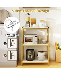 Hongge 3-Tier Rolling Microwave Cart with Charging Station and 10 Storage Hooks