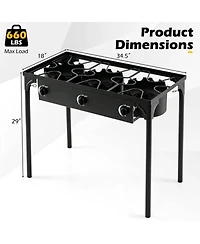 Hongge 3 Burner Propane Stove 240000 Btu with Adjustable Regulator and Hose for Camping