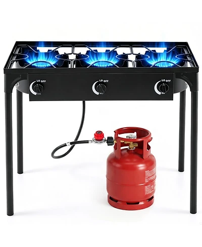 Hongge 3 Burner Propane Stove 240000 Btu with Adjustable Regulator and Hose for Camping
