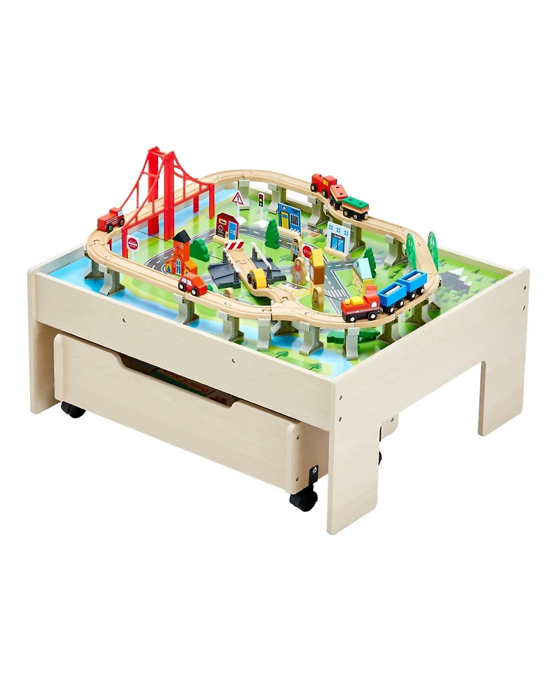 Hongge 3-in-1 100-Piece Reversible Wooden Train Table