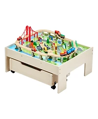 Hongge 3-in-1 100-Piece Reversible Wooden Train Table