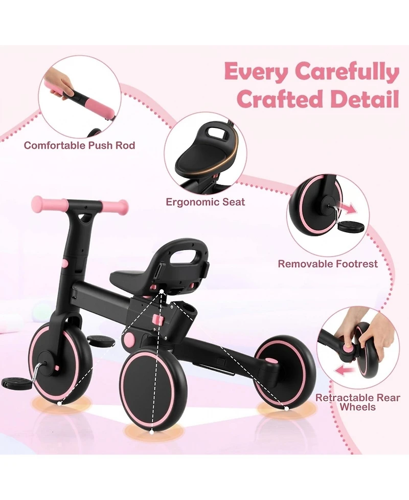 Hongge 4-in-1 Foldable Toddler Trike with Parent Push Handle, 55 lbs Capacity, Ages 18 Months–5 Years
