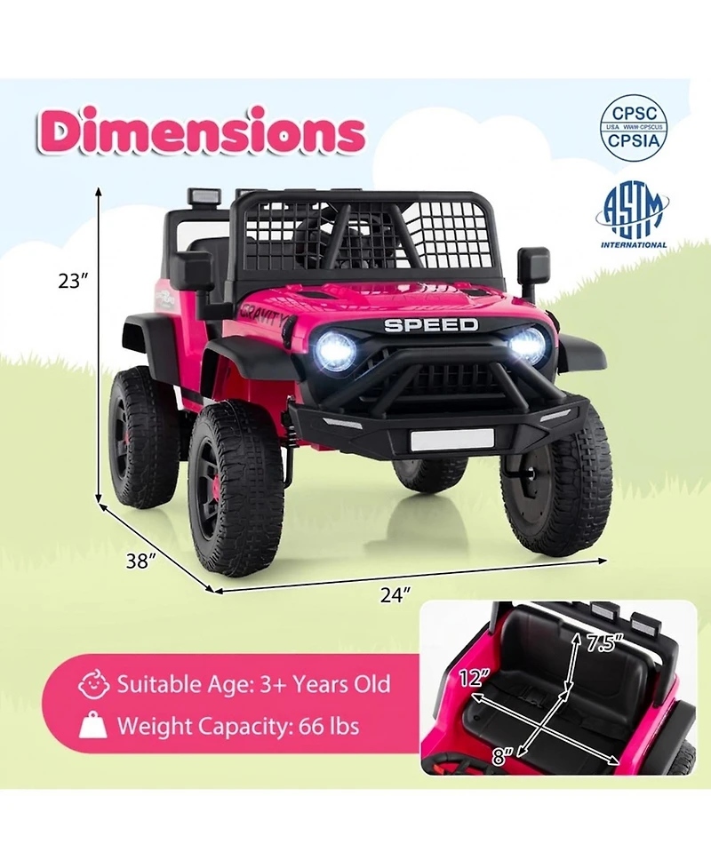 Hongge 24V Kids Ride-On Car with Remote Control, Led Lights and Music, Up to 66 lbs, Ages 3+