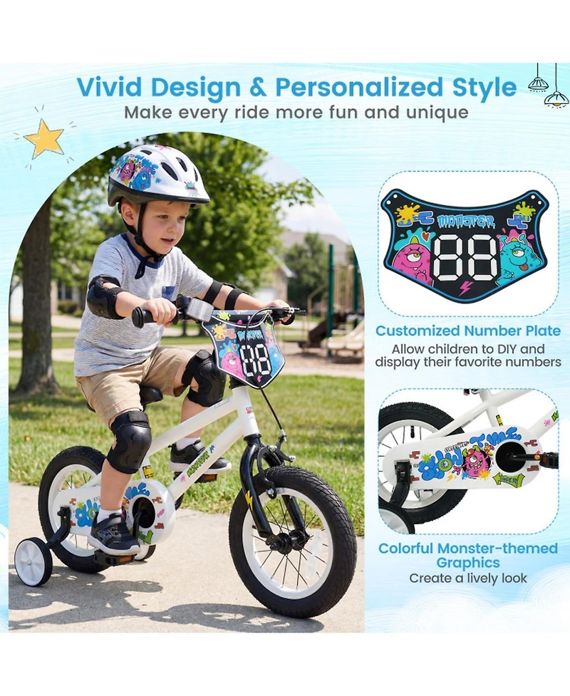 Hongge 14-Inch Training Wheels Dual Brakes Kids' Bike, Ages 3-5