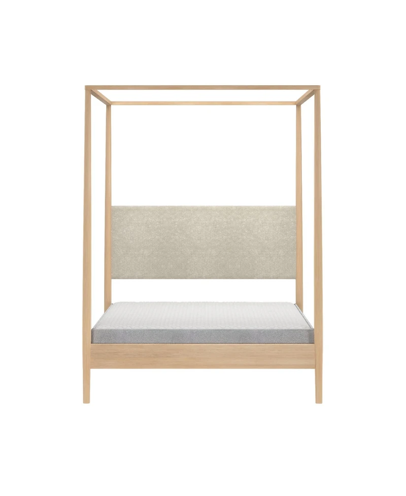 Plank+Beam Harbor Full Canopy Bed with Upholstered Headboard, Swiss Coffee