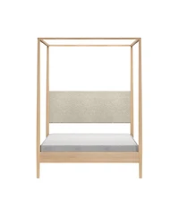 Plank+Beam Harbor Full Canopy Bed with Upholstered Headboard, Swiss Coffee