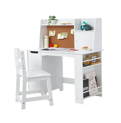 homfan Kids Desk and Chair Set with Storage Shelf, Bulletin Board, and 2 Drawers